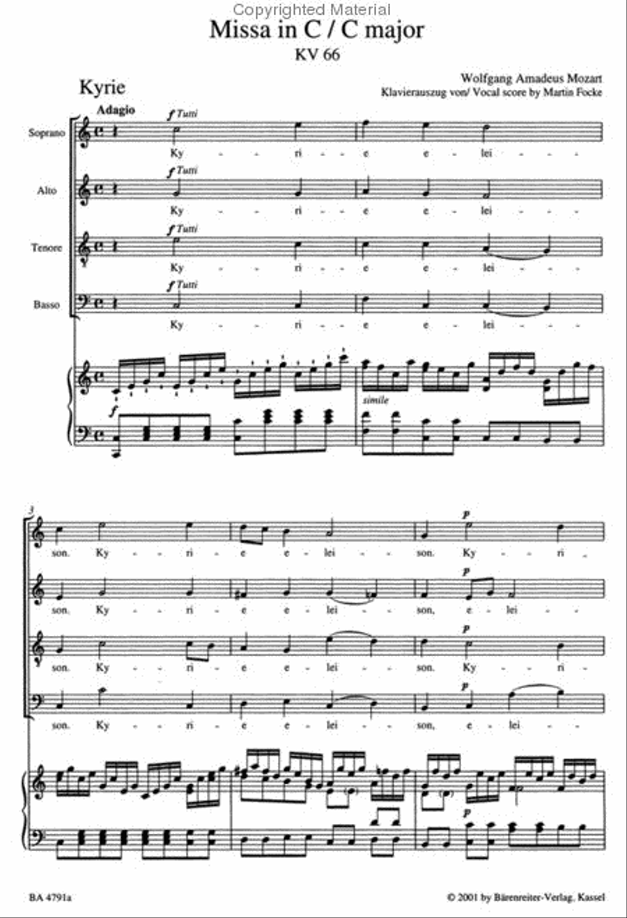 Missa C major, KV 66 'Dominicus Mass' 4-Part scores gallery preview page 2
