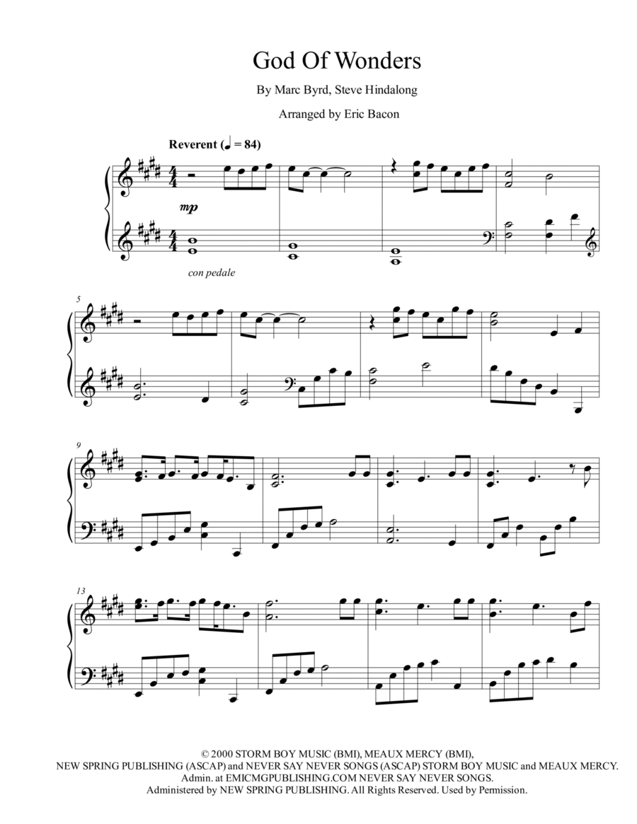 God Of Wonders God Of Wonders Piano Solo scores gallery preview page 1