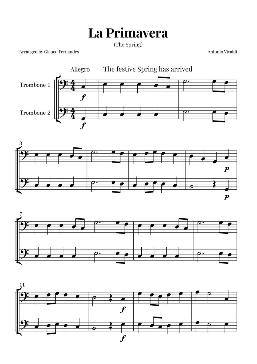 La Primavera (The Spring) by Vivaldi - Trombone Duet