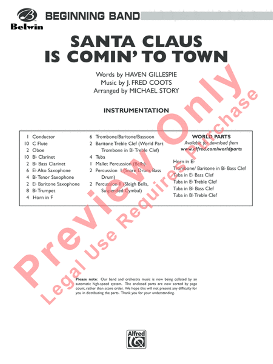 Santa Claus Is Comin' to Town Concert Band scores gallery preview page 2