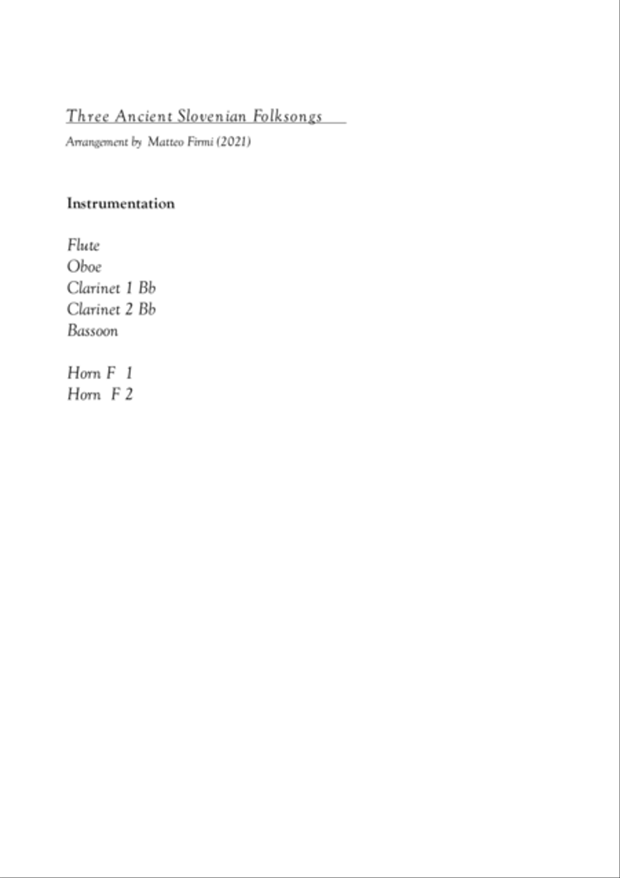 Three Ancient Slovenian Folksong Score and Parts Woodwind Ensemble scores gallery preview page 5