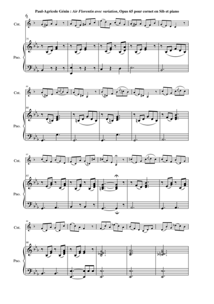 Paul-Agricole GÉNIN: Air Florentin avec Variation Opus 65 for Bb cornet and piano by Paul Wehage Cornet - Digital Sheet Music