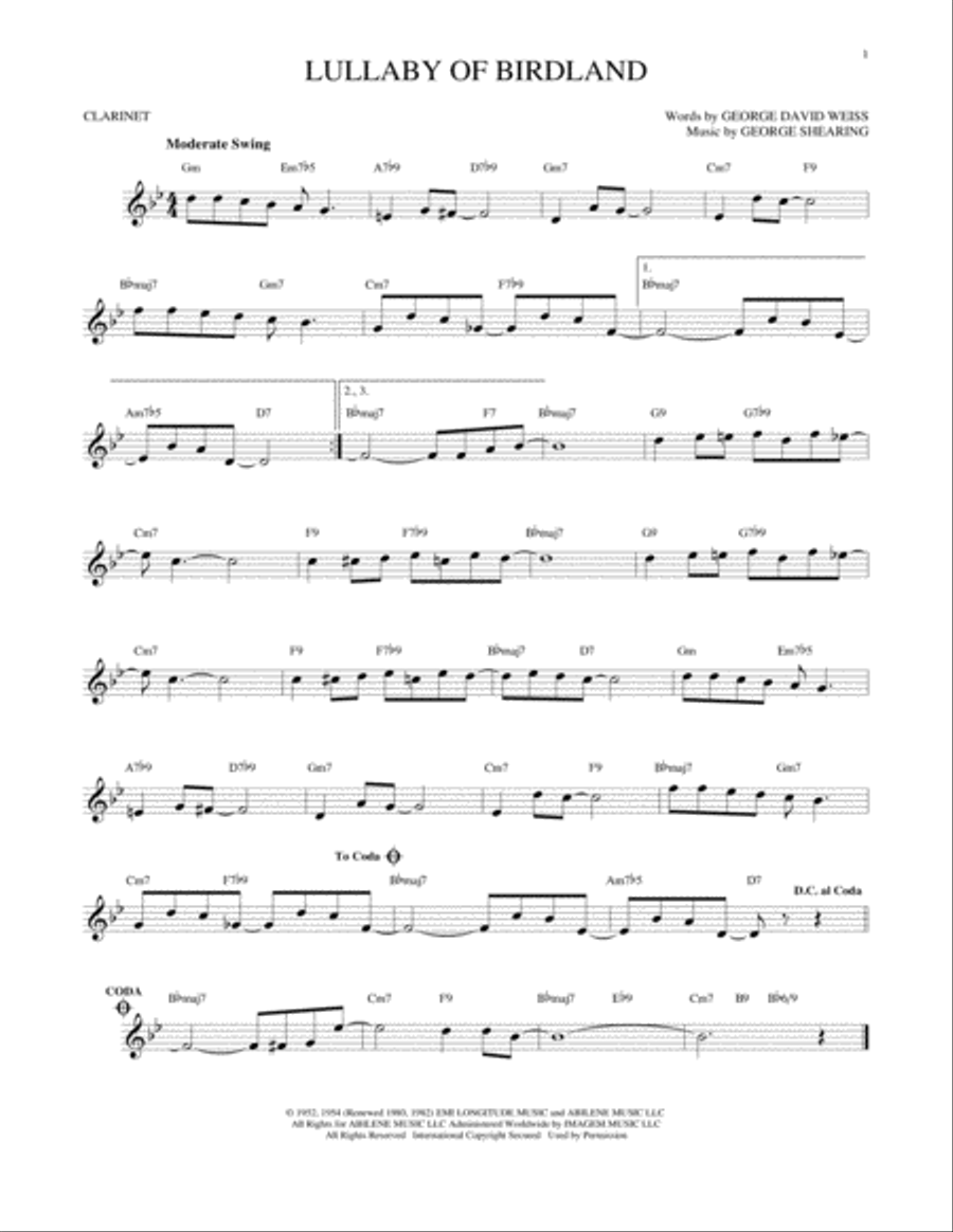 Lullaby Of Birdland Lullaby Of Birdland Clarinet Solo scores gallery preview page 1