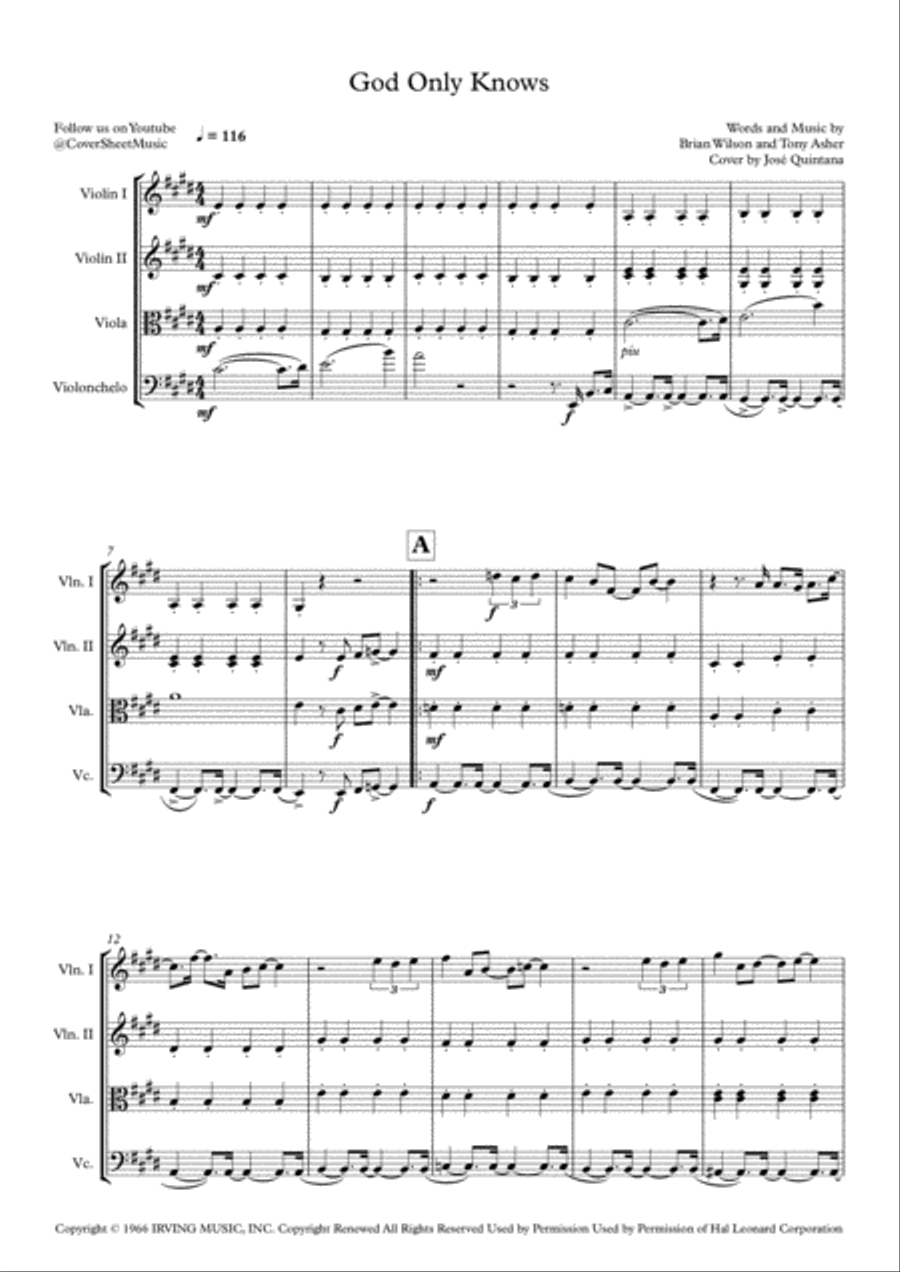 God Only Knows String Quartet scores gallery preview page 2