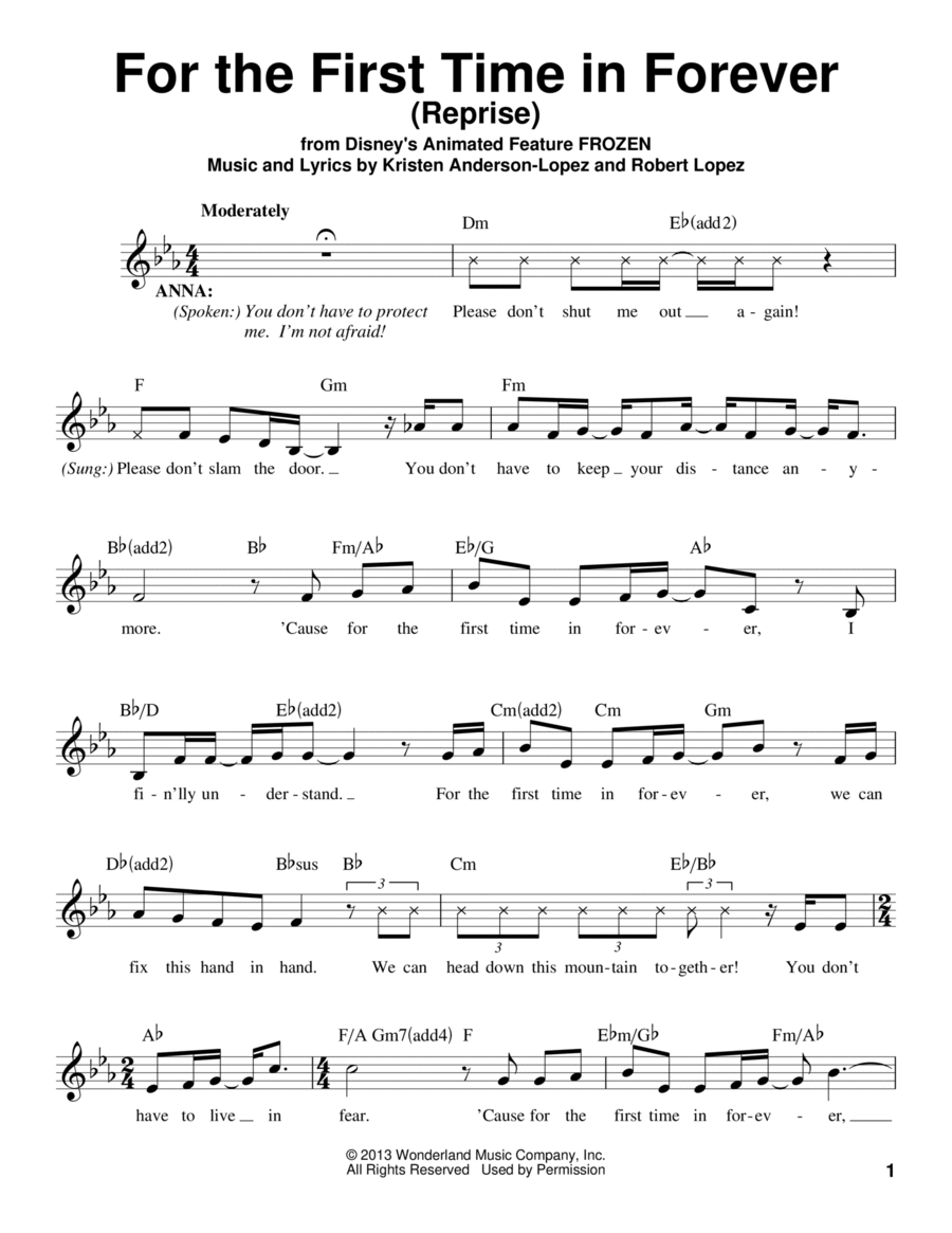 For The First Time In Forever (Reprise) (from Frozen) Voice scores gallery preview page 1