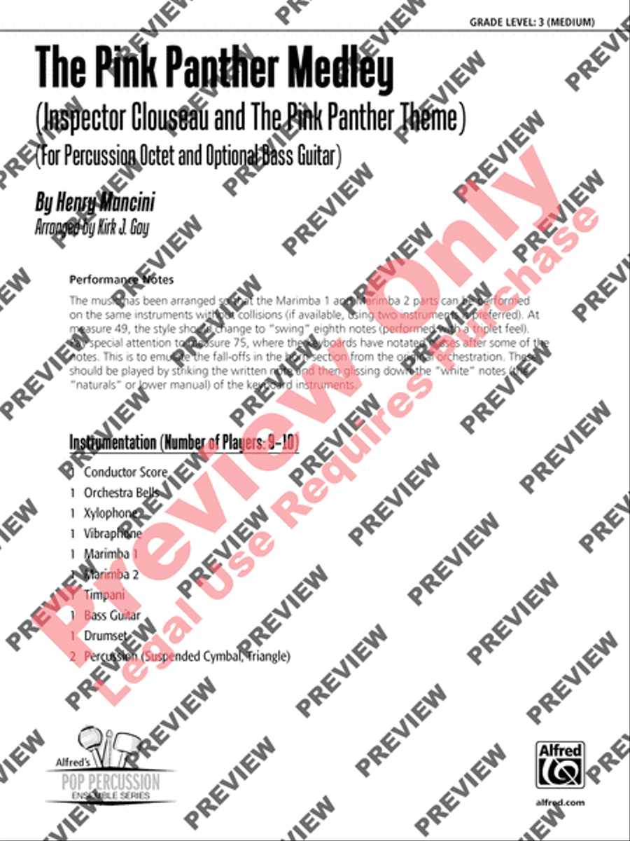 The Pink Panther Medley (Inspector Clouseau and The Pink Panther Theme) Percussion Ensemble scores gallery preview page 2