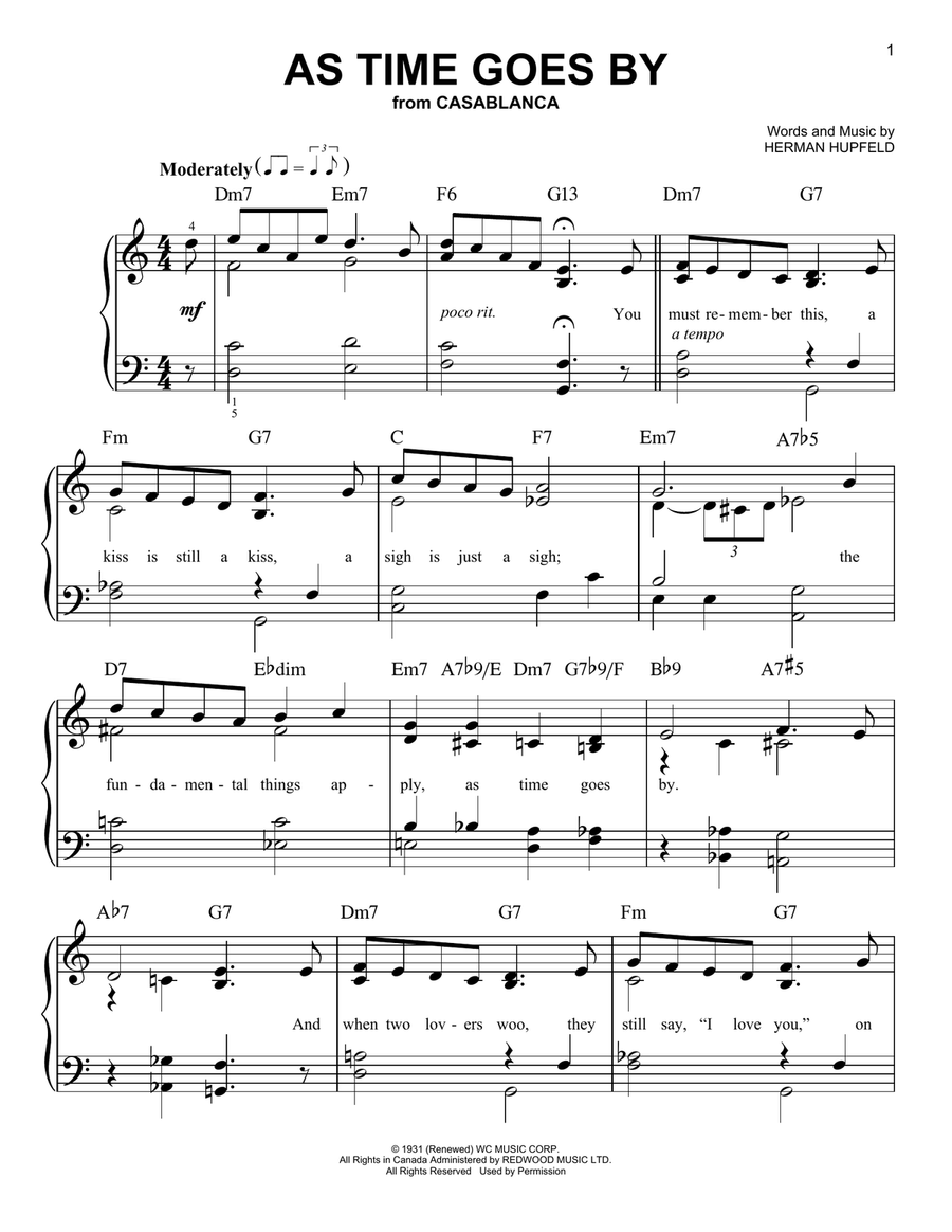 As Time Goes By Easy Piano scores gallery preview page 1