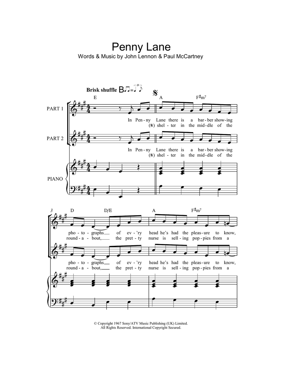 Penny Lane (arr. Rick Hein) 2-Part scores gallery preview page 1