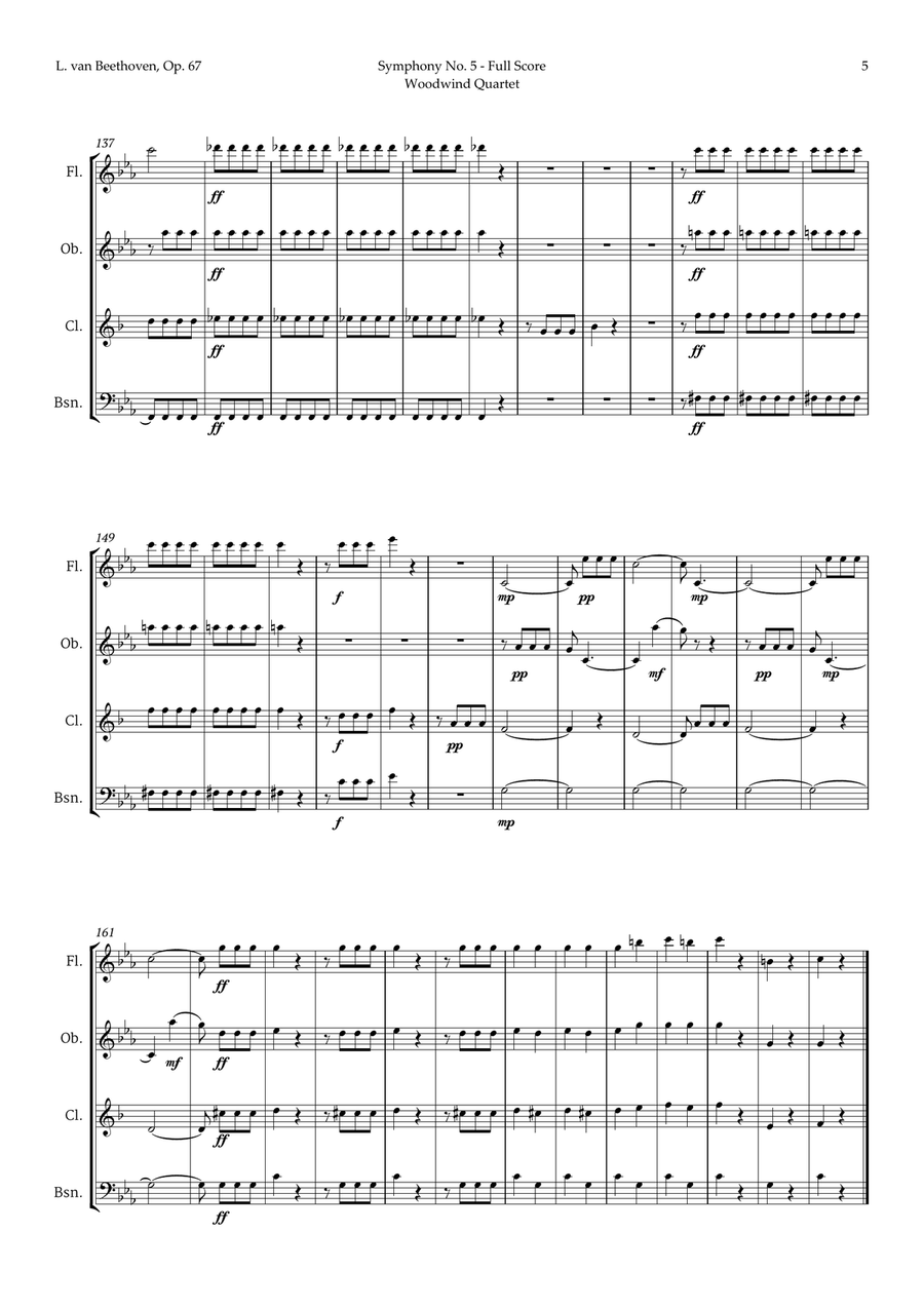 Symphony No. 5 by Beethoven for Woodwind Quartet Woodwind Quartet scores gallery preview page 6