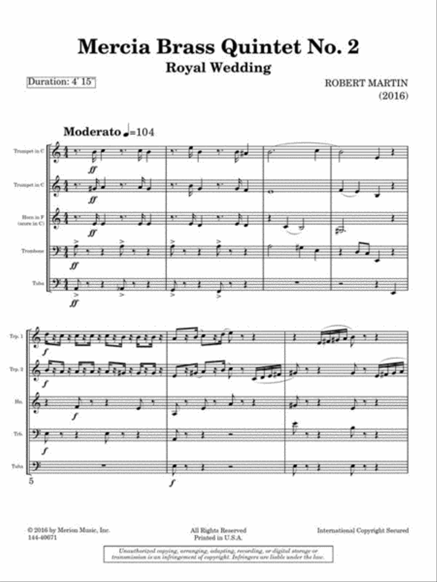 Mercia Brass Quintet No. 2 Brass Quintet scores gallery preview page 2