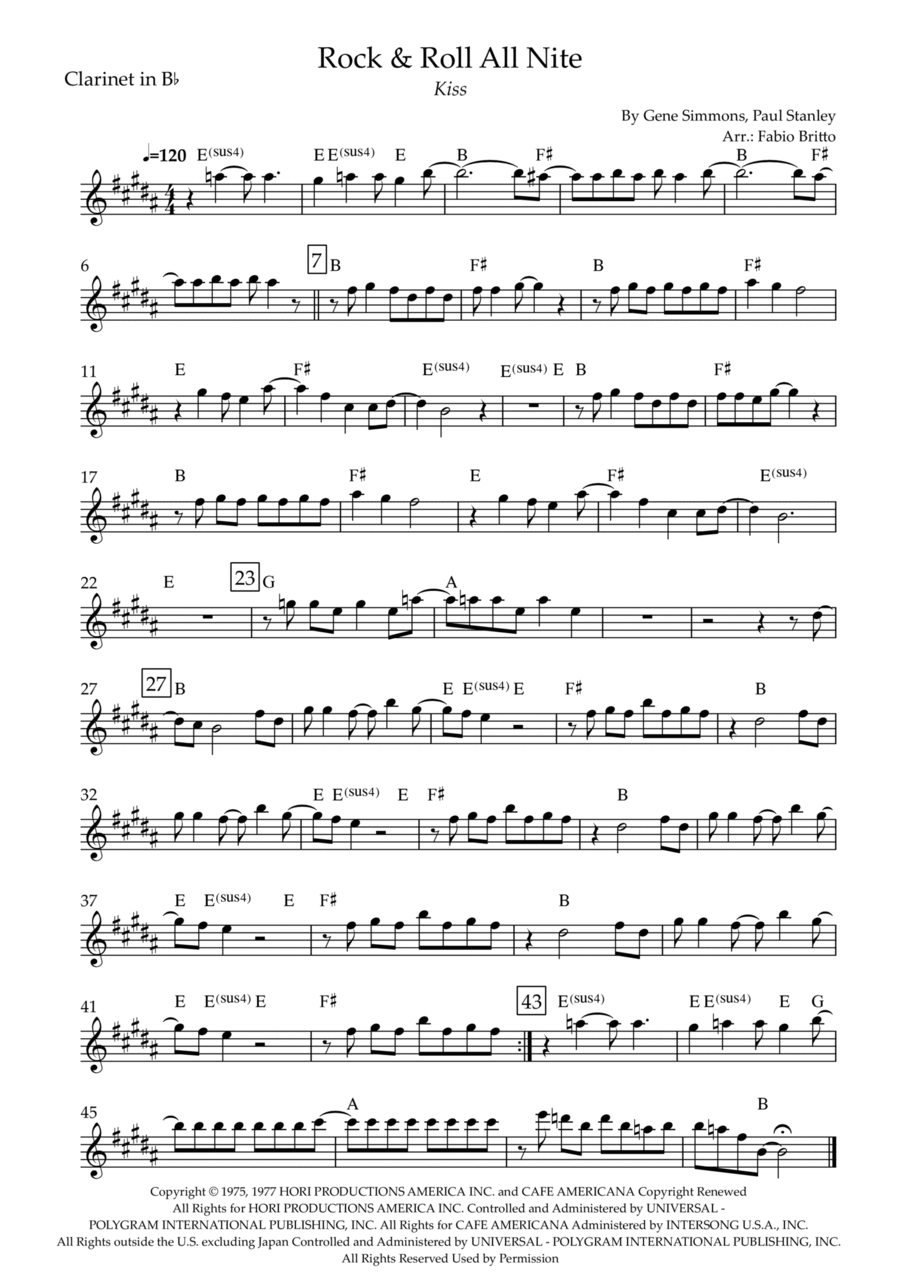 Rock And Roll All Nite Rock And Roll All Nite Clarinet Solo scores gallery preview page 1