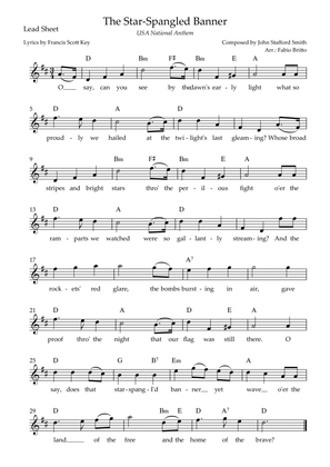 The Star-Spangled Banner (USA National Anthem) Lead Sheet in D Major