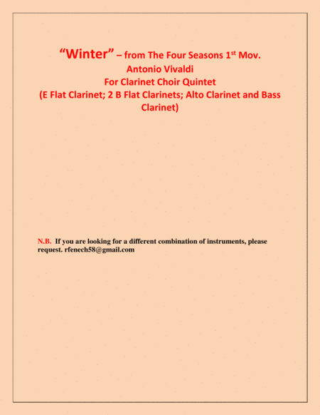 "Winter" from the Four Season 1 st Mov. - Clarinet Choir Quintet image number null