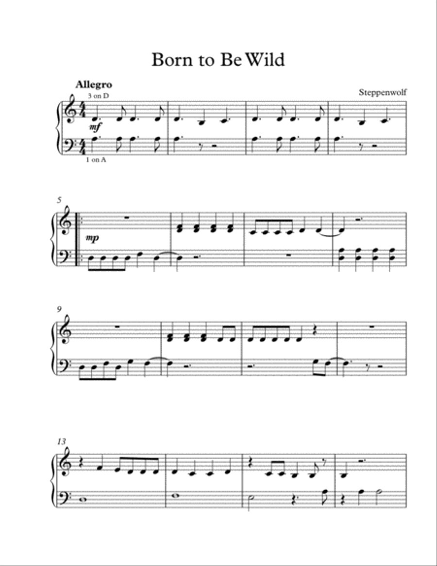 Born To Be Wild Easy Piano scores gallery preview page 1