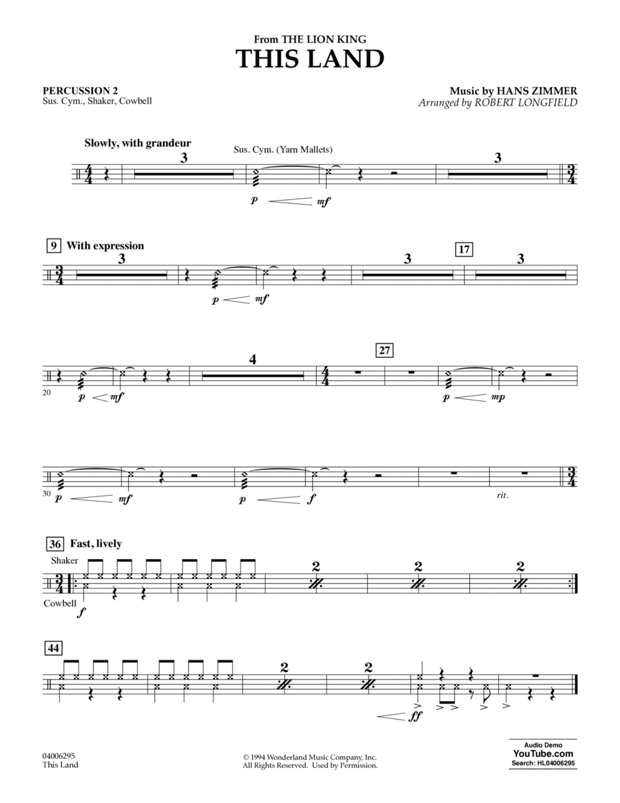 This Land (from The Lion King) (arr. Robert Longfield) - Percussion 2