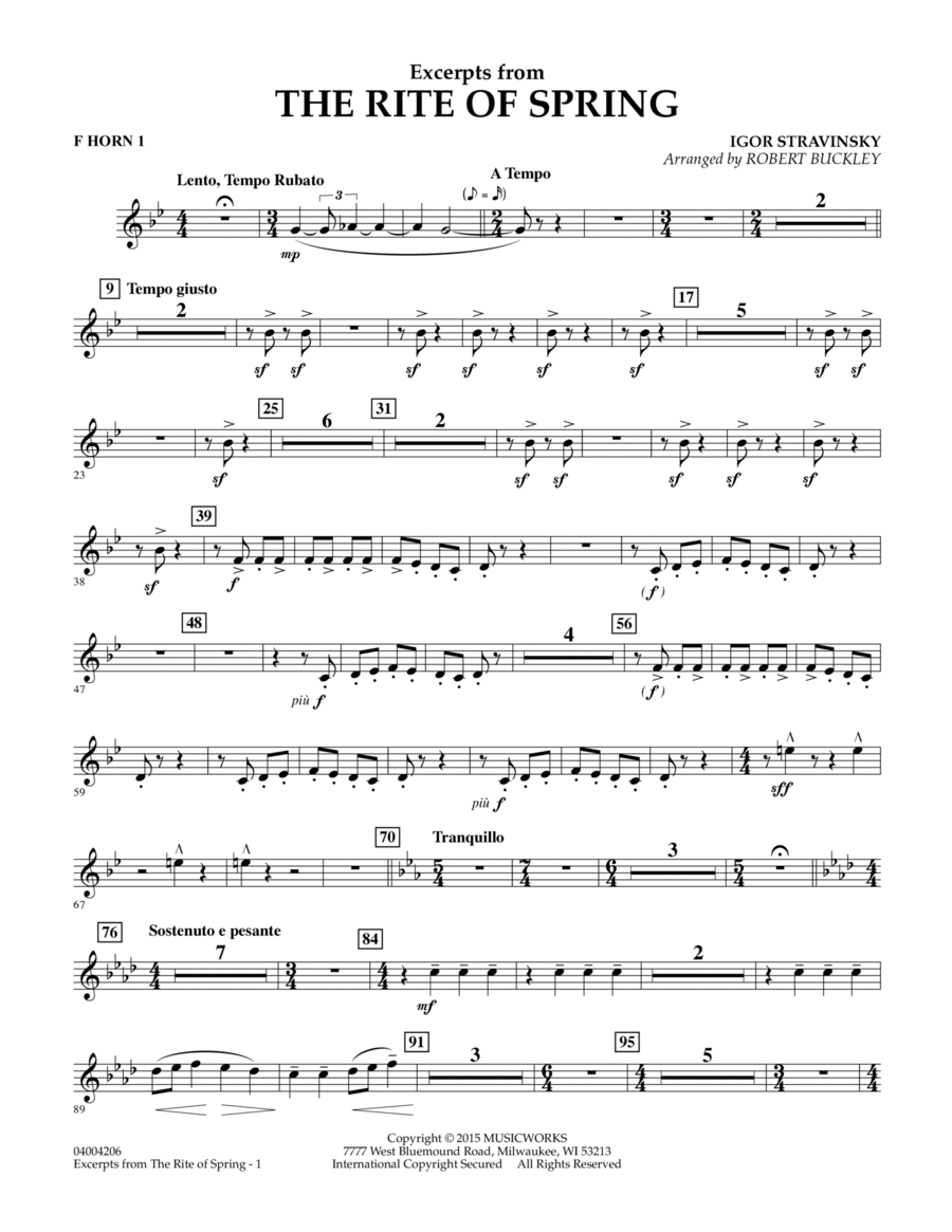 Excerpts from The Rite of Spring - F Horn 1 Horn scores gallery preview page 1