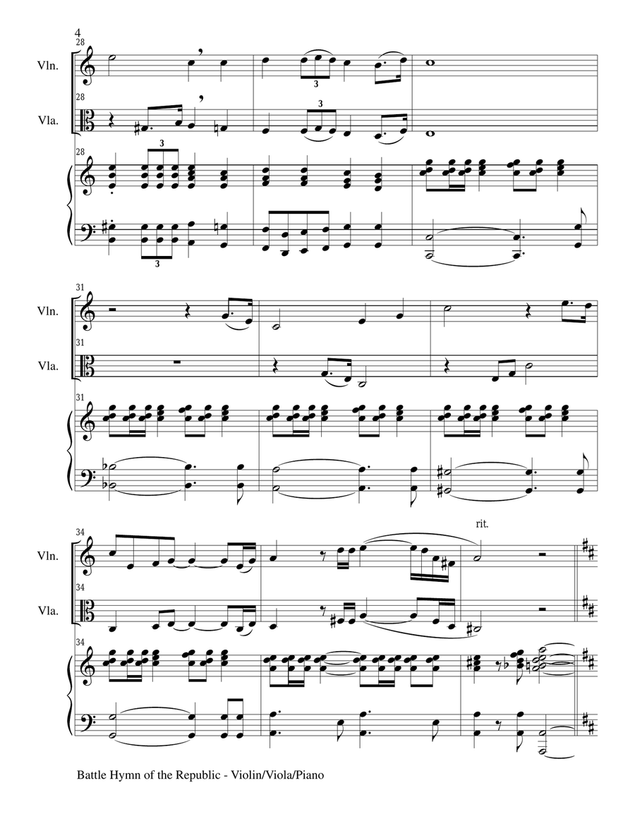 BATTLE HYMN OF THE REPUBLIC (Trio– Violin, Viola and Piano/Score and Parts) Piano Trio scores gallery preview page 4