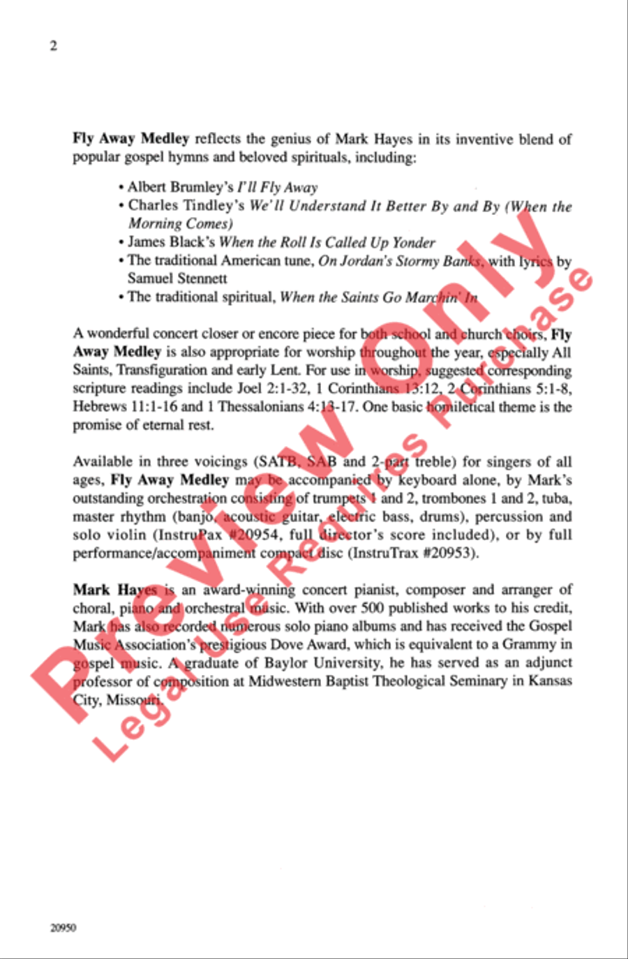 Fly Away Medley 4-Part scores gallery preview page 2