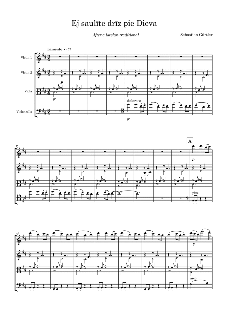 Ej saulite driz pie Dieva String Quartet scores gallery preview page 1