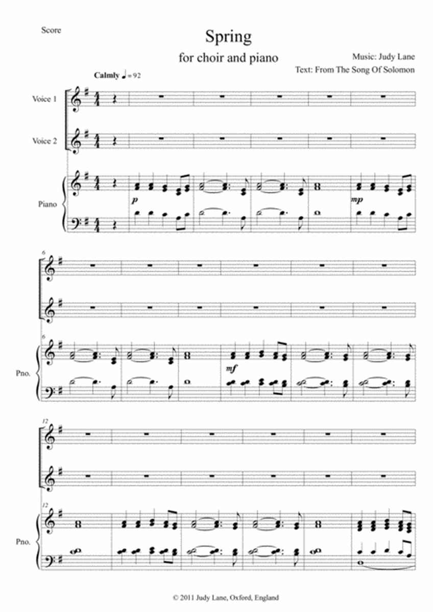 Spring - A musical setting from 'The Song Of Solomon' Chapter 2 for choir or soloists. image number null