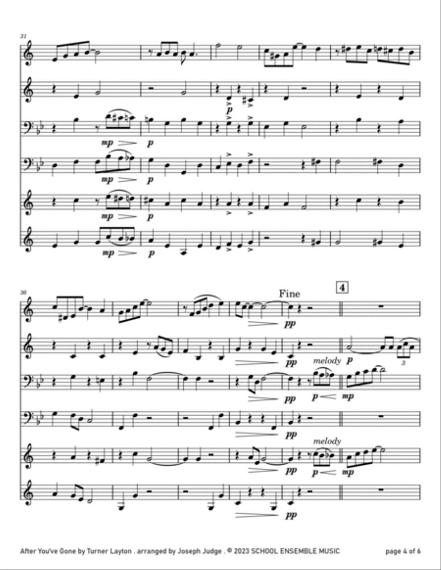 After You've Gone by Layton for Brass Quartet in Schools Brass Quartet scores gallery preview page 4
