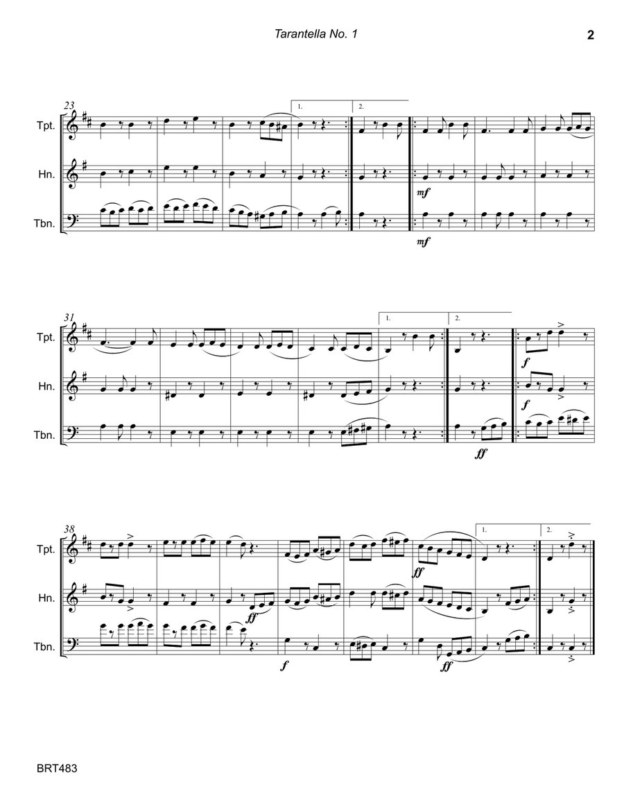 TARANTELLA #1 (the Wedding Tarantella) for BRASS TRIO (unaccompanied) Brass Trio scores gallery preview page 2