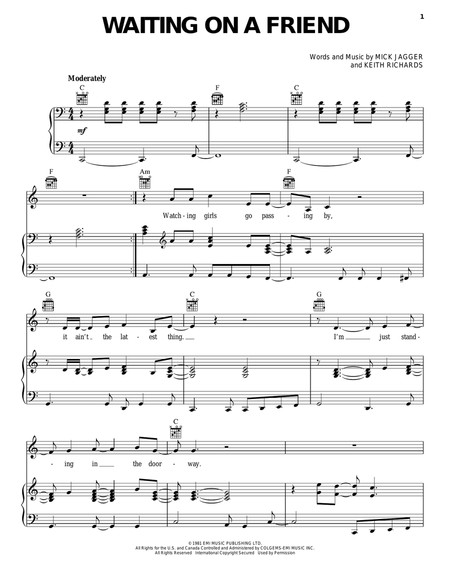 Waiting On A Friend Waiting On A Friend Piano, Vocal, Guitar scores gallery preview page 1