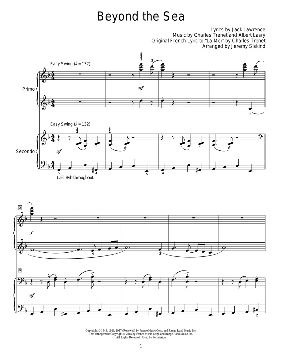Beyond The Sea Piano Duet scores gallery preview page 1
