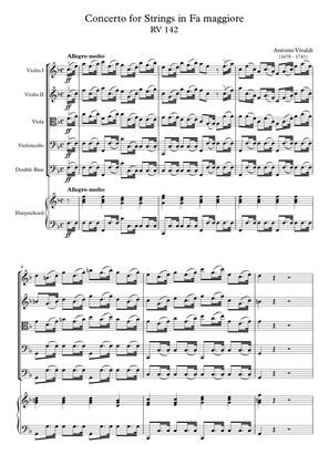 Book cover for Concerto for Strings in Fa maggiore RV 142