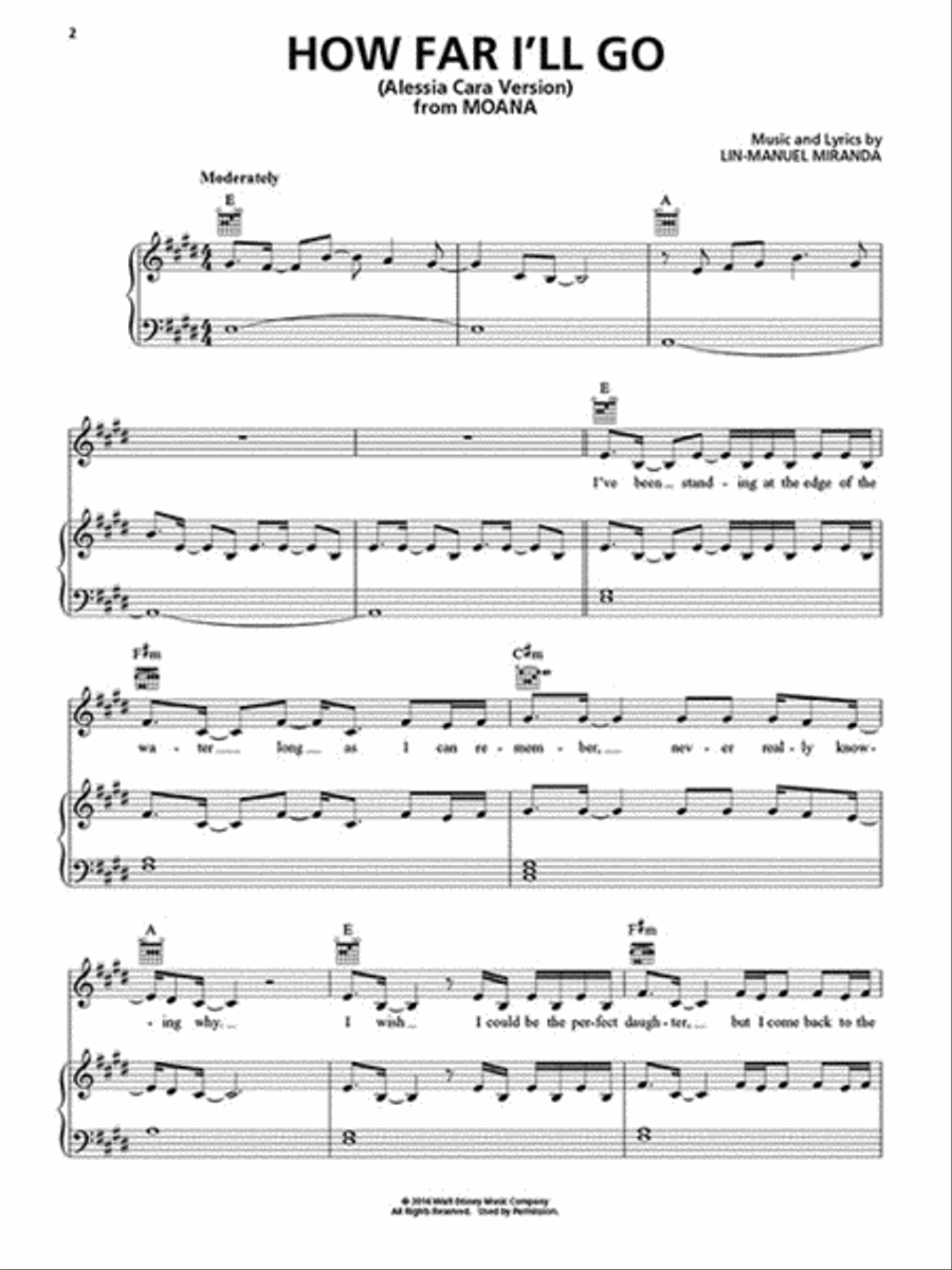 How Far I'll Go (from Moana) Piano, Vocal, Guitar scores gallery preview page 2