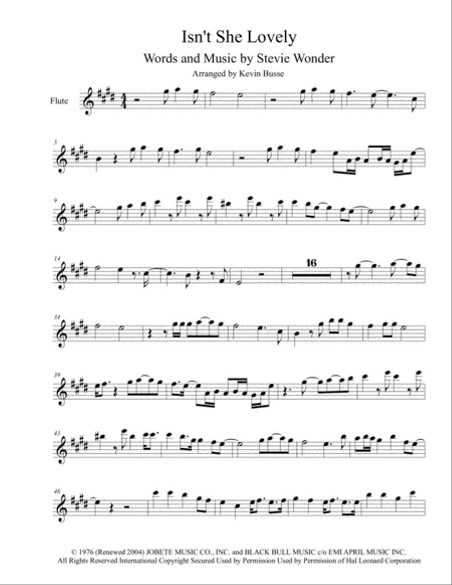 Isn't She Lovely Flute Solo scores gallery preview page 1