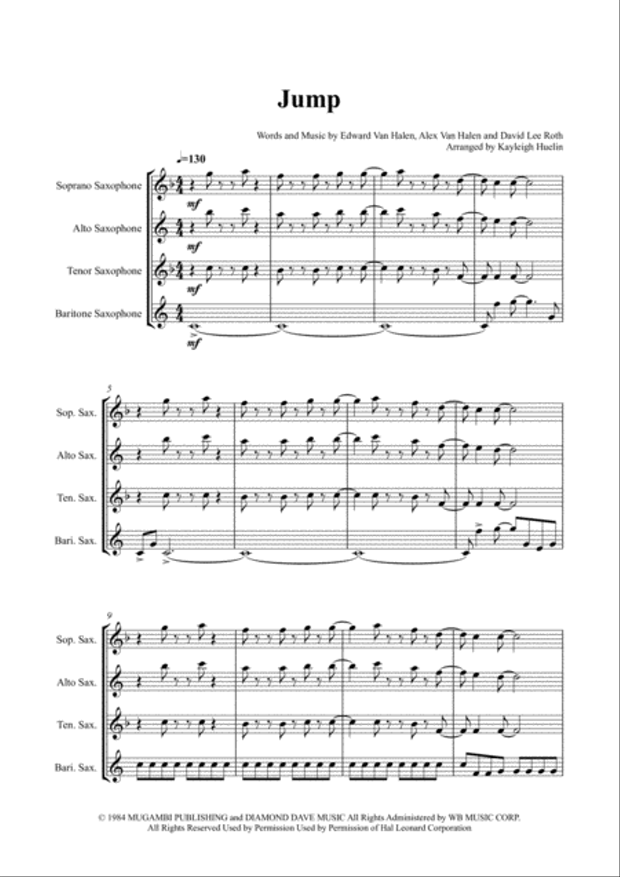Jump Saxophone Quartet scores gallery preview page 1
