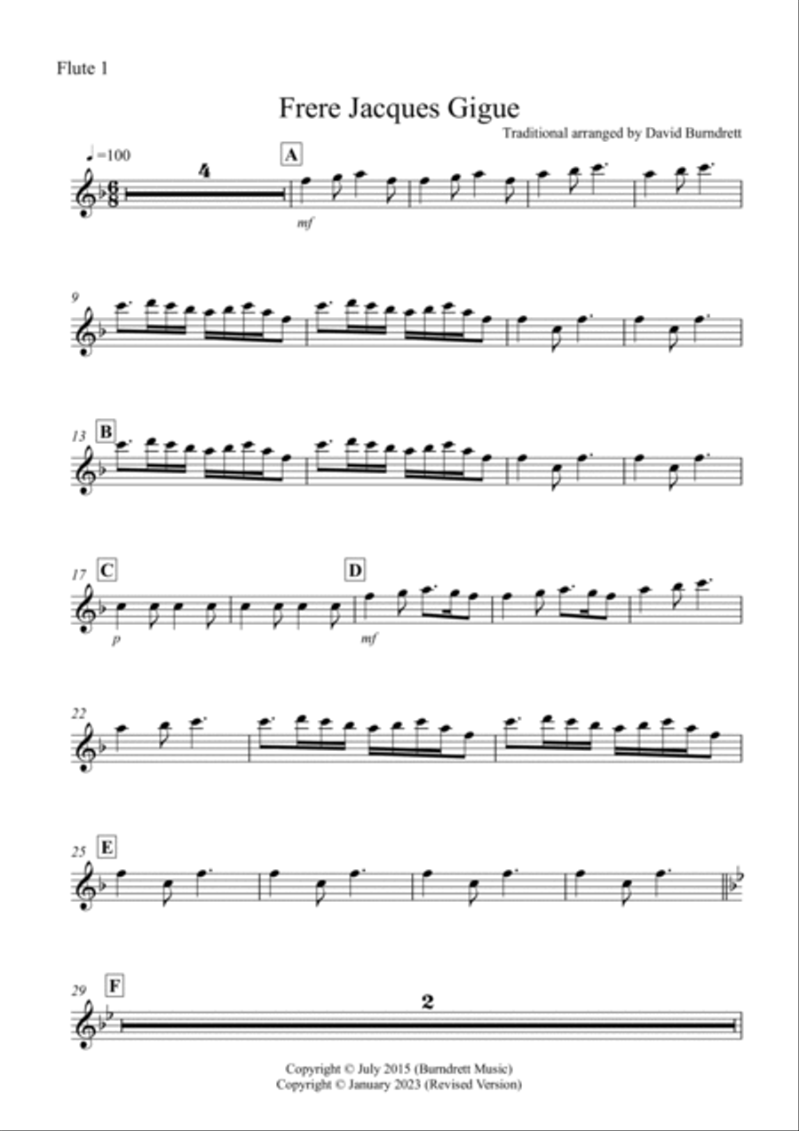 Frere Jacques Gigue for Flute Trio Flute Solo scores gallery preview page 4