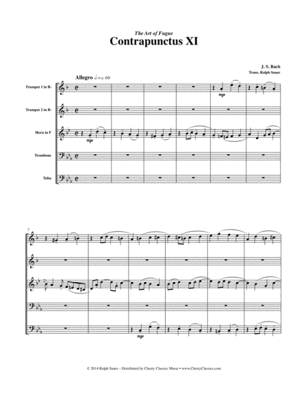 Contrapunctus XI from "The Art of Fugue" for Brass Quintet