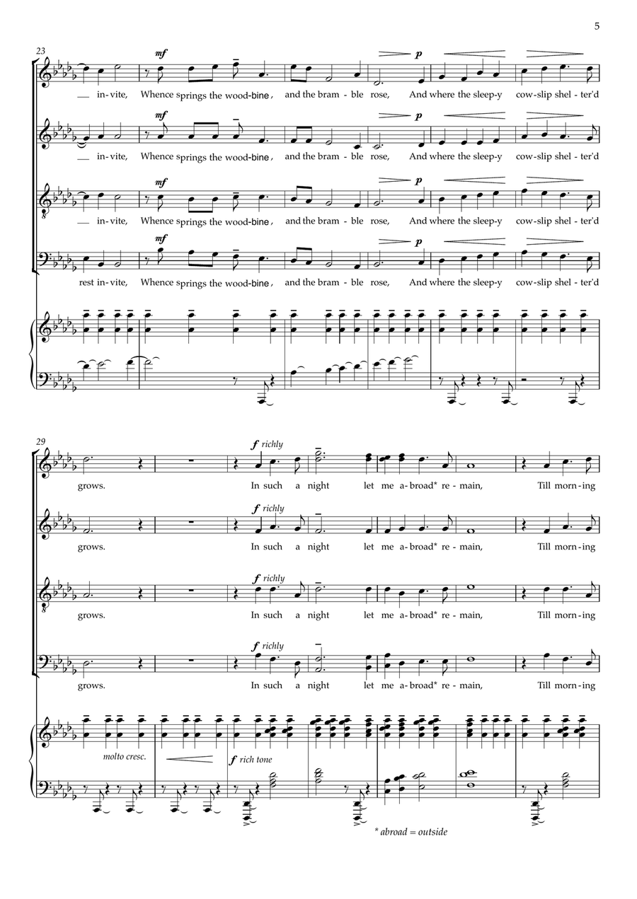 Pictures of Night (five movements for SATB choir, optional youth choir, and piano) 4-Part scores gallery preview page 5