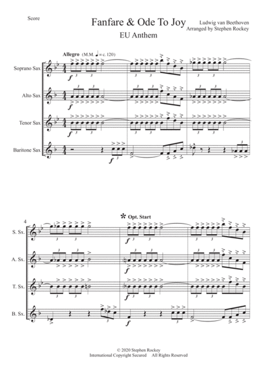 Fanfare and Ode To Joy for Saxophone Quartet image number null