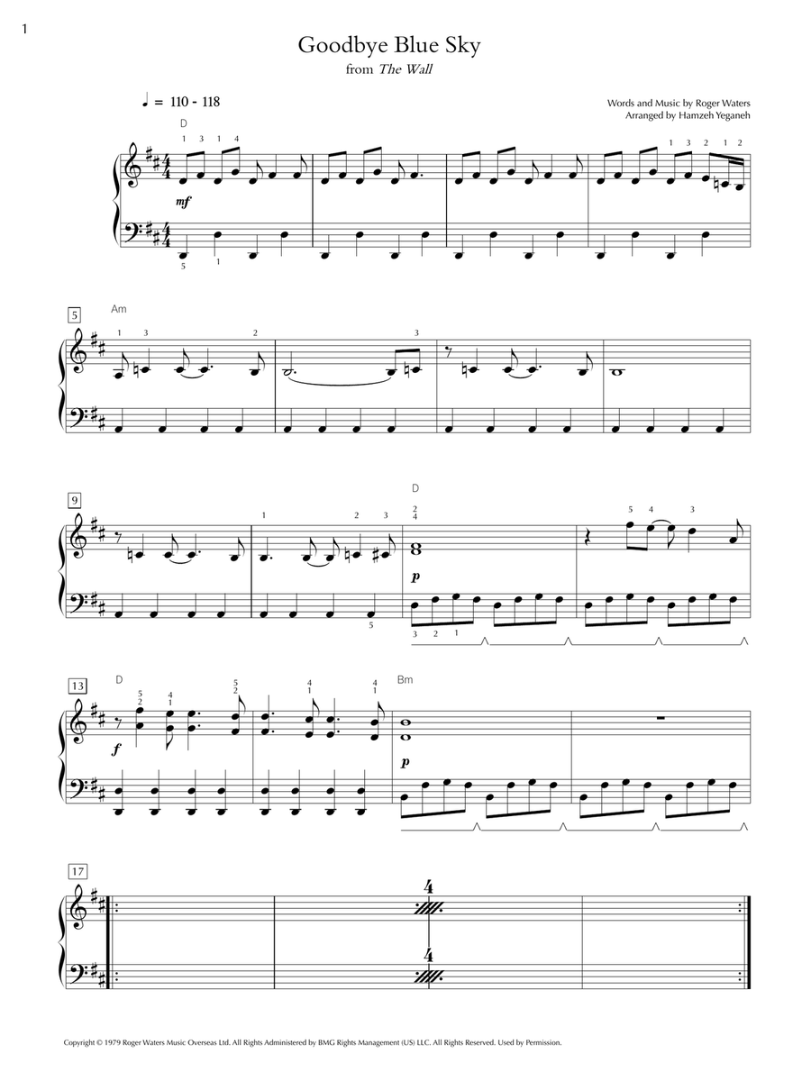 Goodbye Blue Sky Easy Piano scores gallery preview page 2