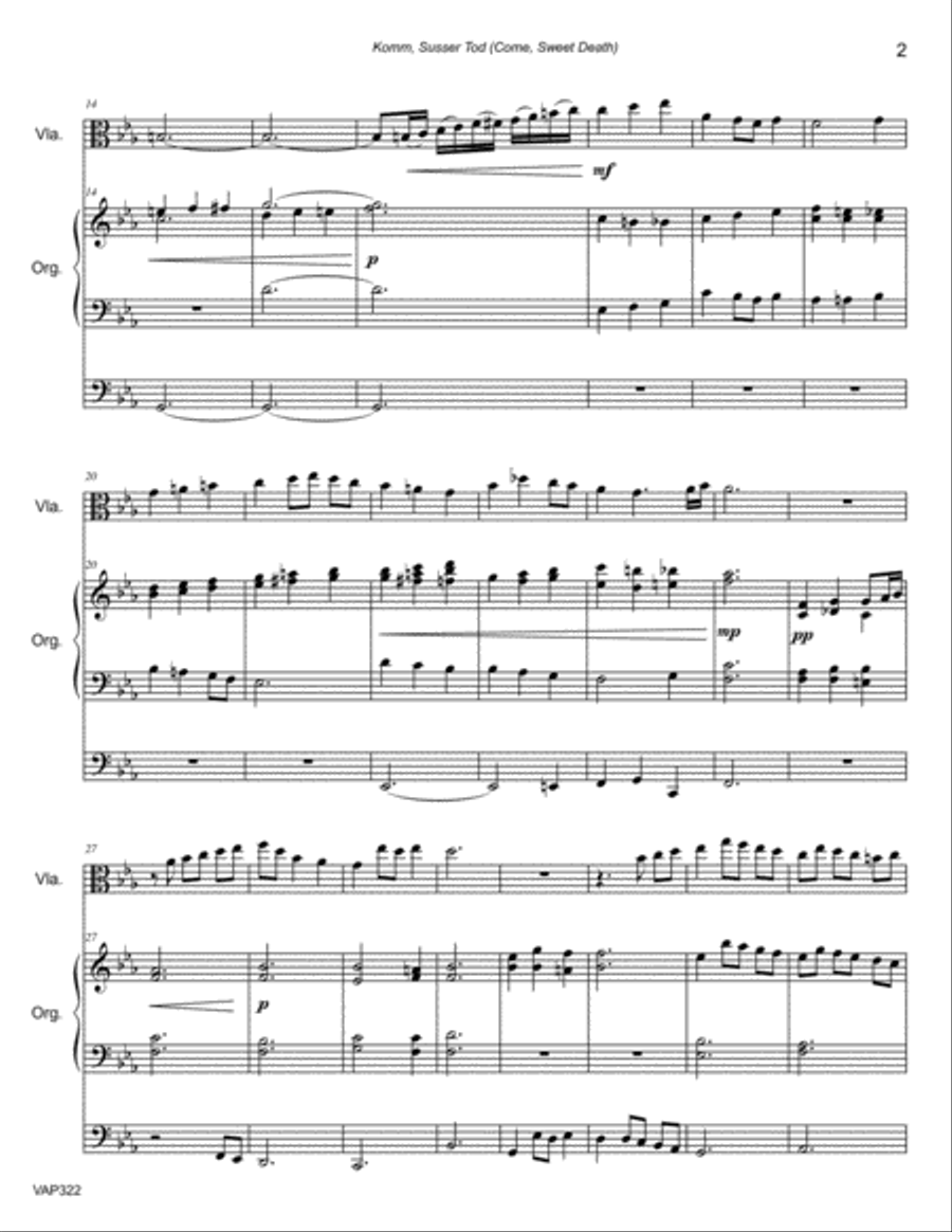 KOMM, SUSSER TOD (J.S. Bach BWV478) - VIOLA SOLO with Organ Accompaniment String Duet scores gallery preview page 2