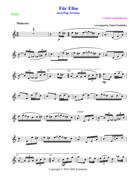 "Für Elise" for Flute (with Background Track)-Jazz/Pop Version image number null