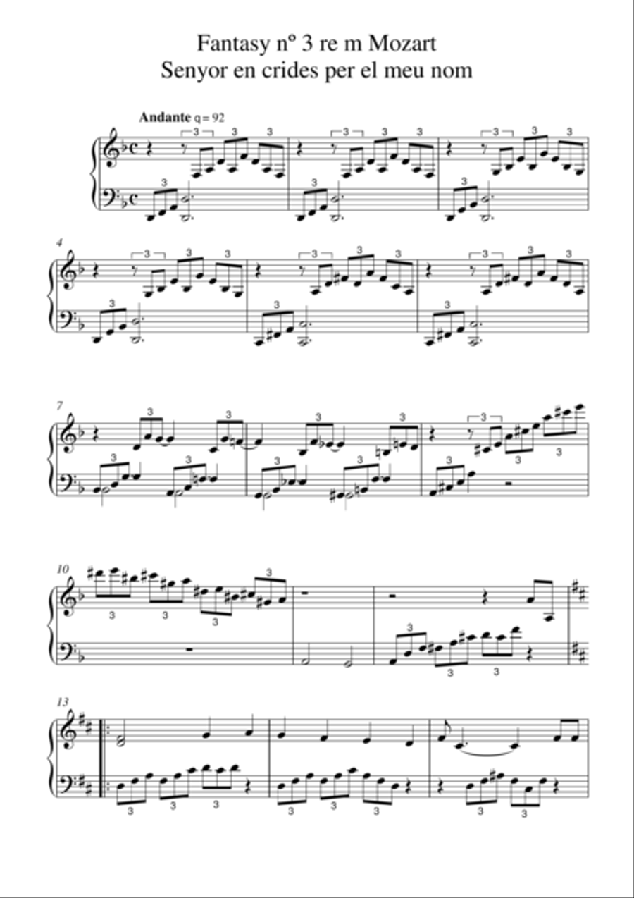 Mozart Senyor tu en crides per el meu nom Piano Solo scores gallery preview page 1