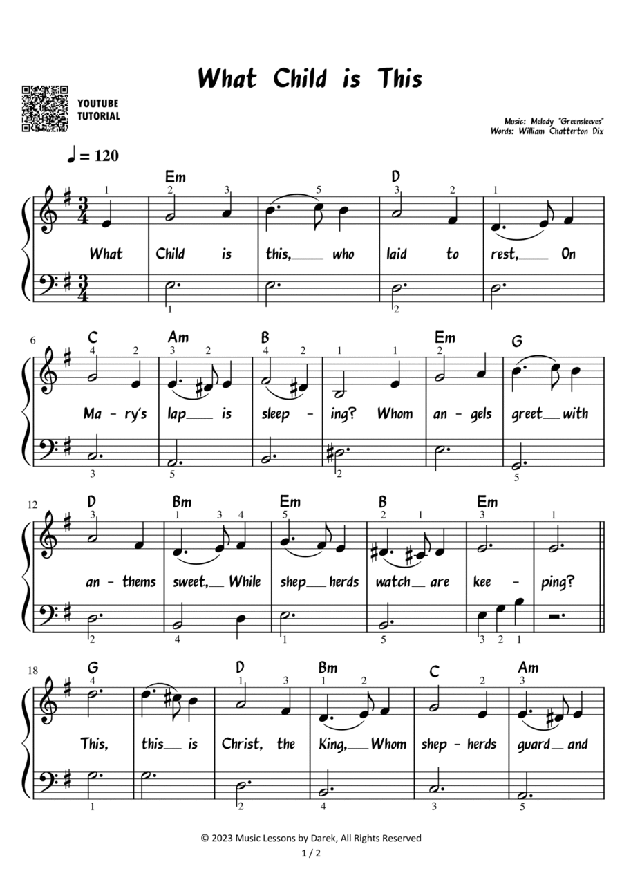 Book cover for What Child is This - Christmas Carol [EASY PIANO]