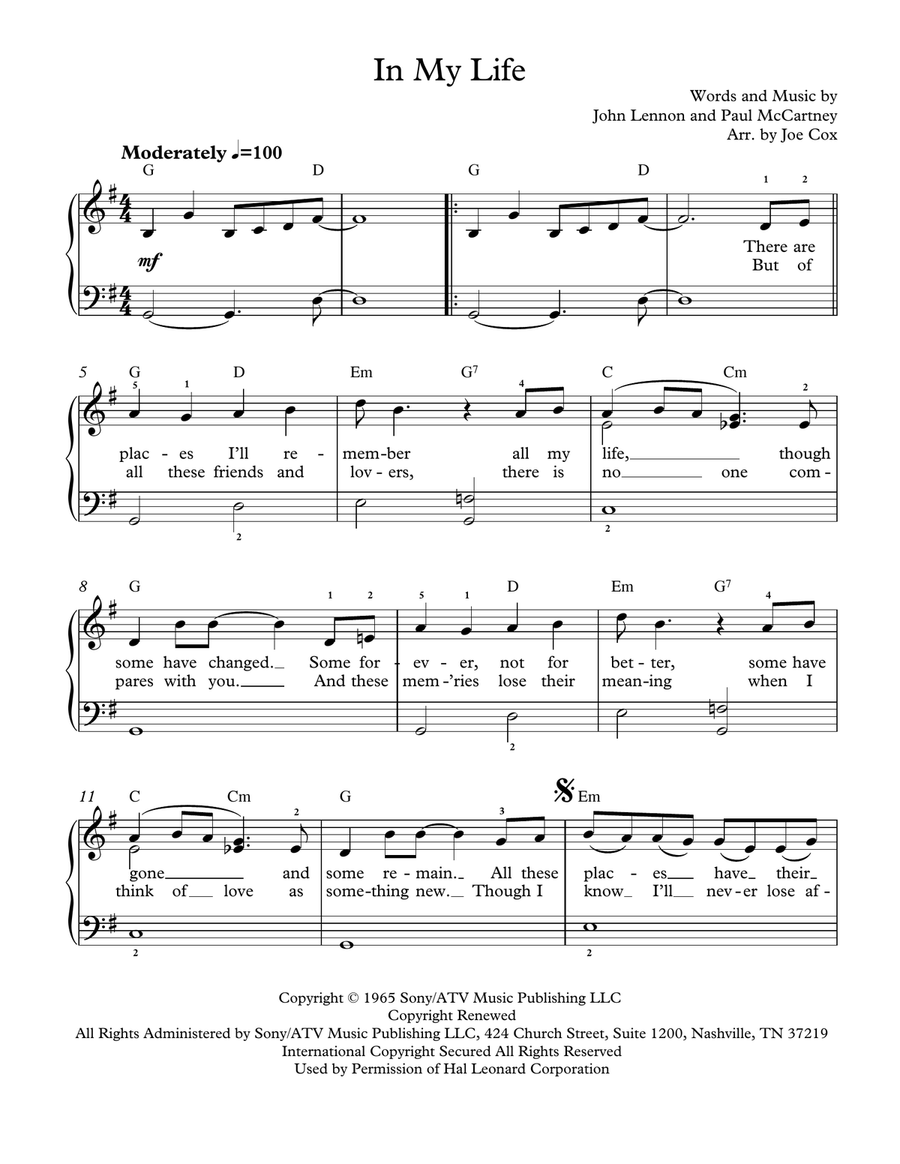 In My Life Piano, Vocal scores gallery preview page 1
