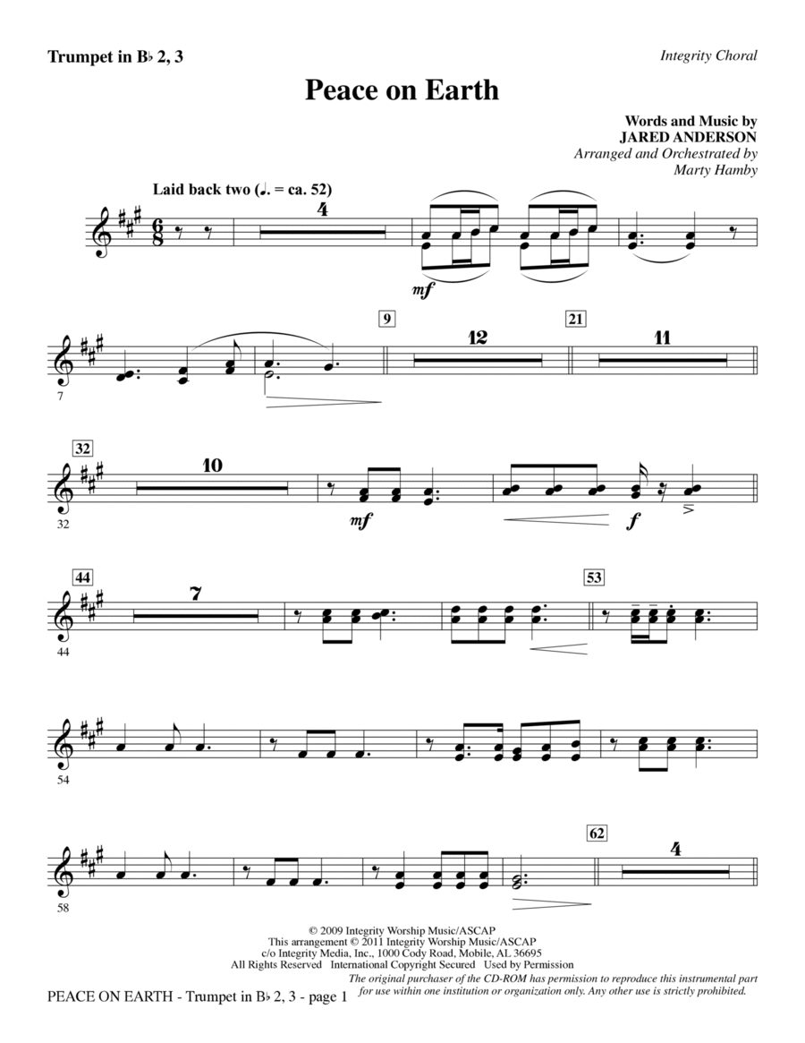 Peace On Earth - Bb Trumpet 2,3 Choir scores gallery preview page 1