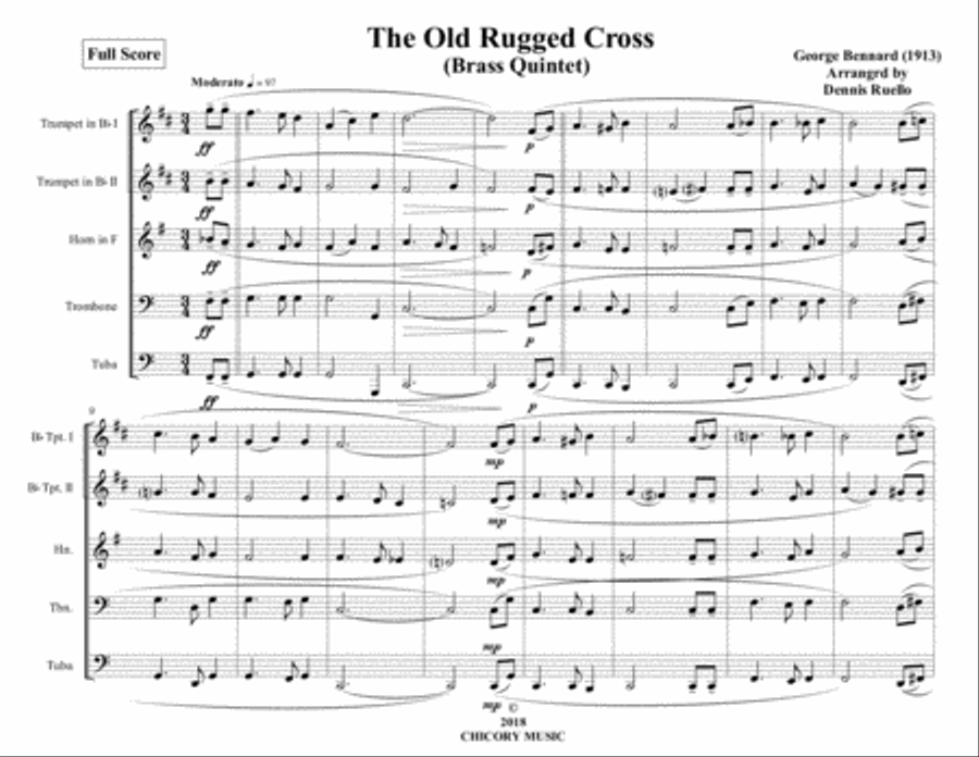 The Old Rugged Cross - Brass Quintet - Advanced Intermediate Brass Quintet scores gallery preview page 1