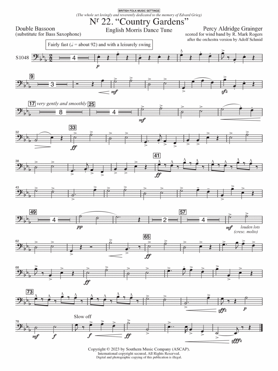 Country Gardens for Symphonic Band - Contrabassoon Concert Band scores gallery preview page 1