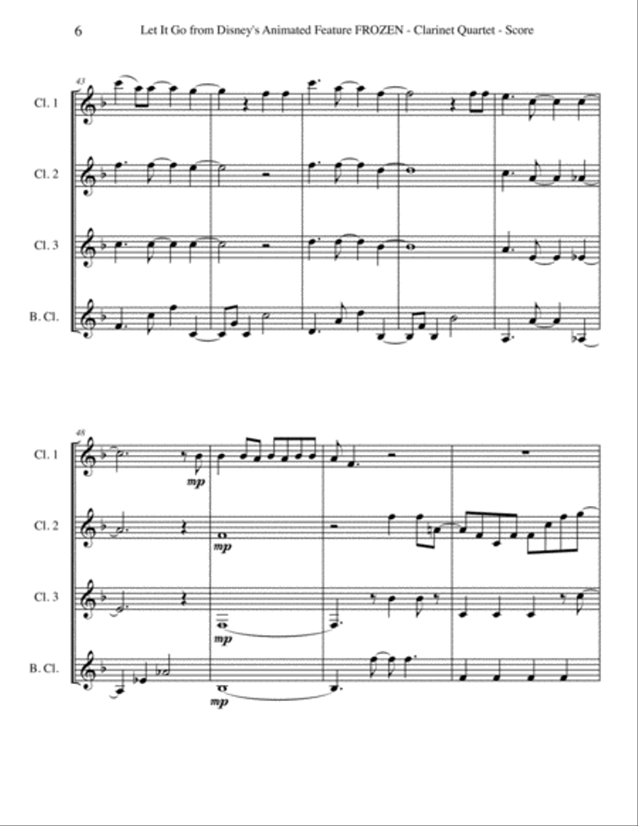 Let It Go (from Frozen) Woodwind Quartet scores gallery preview page 6
