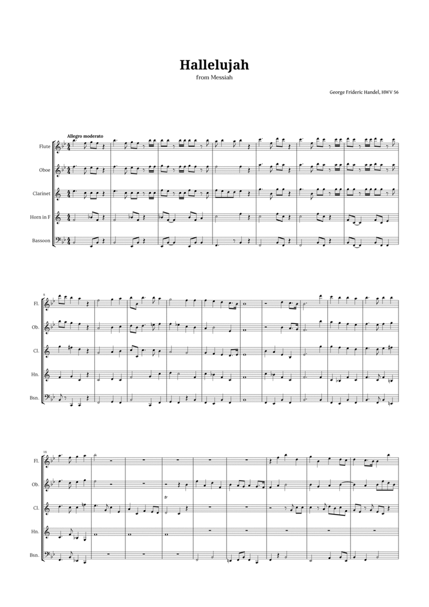 Hallelujah by Handel for Woodwind Quintet image number null