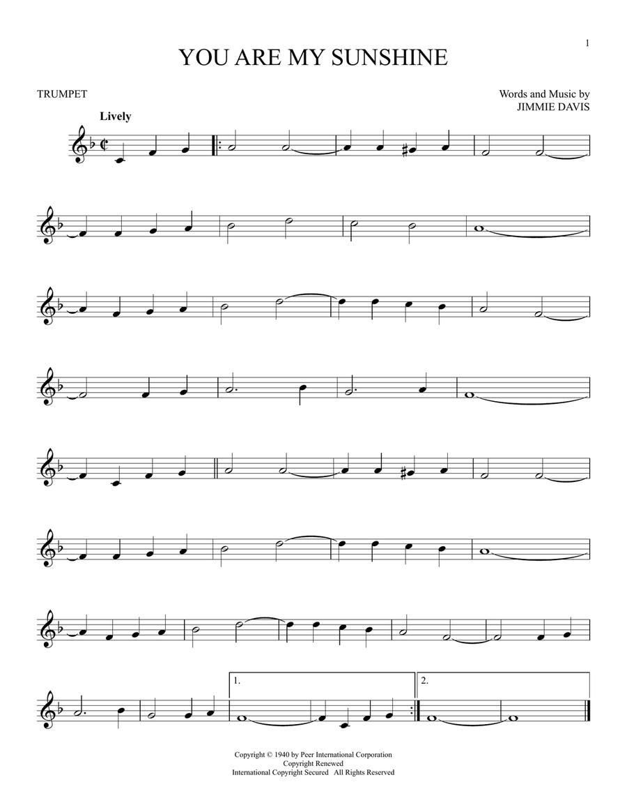 You Are My Sunshine You Are My Sunshine Trumpet Solo scores gallery preview page 1