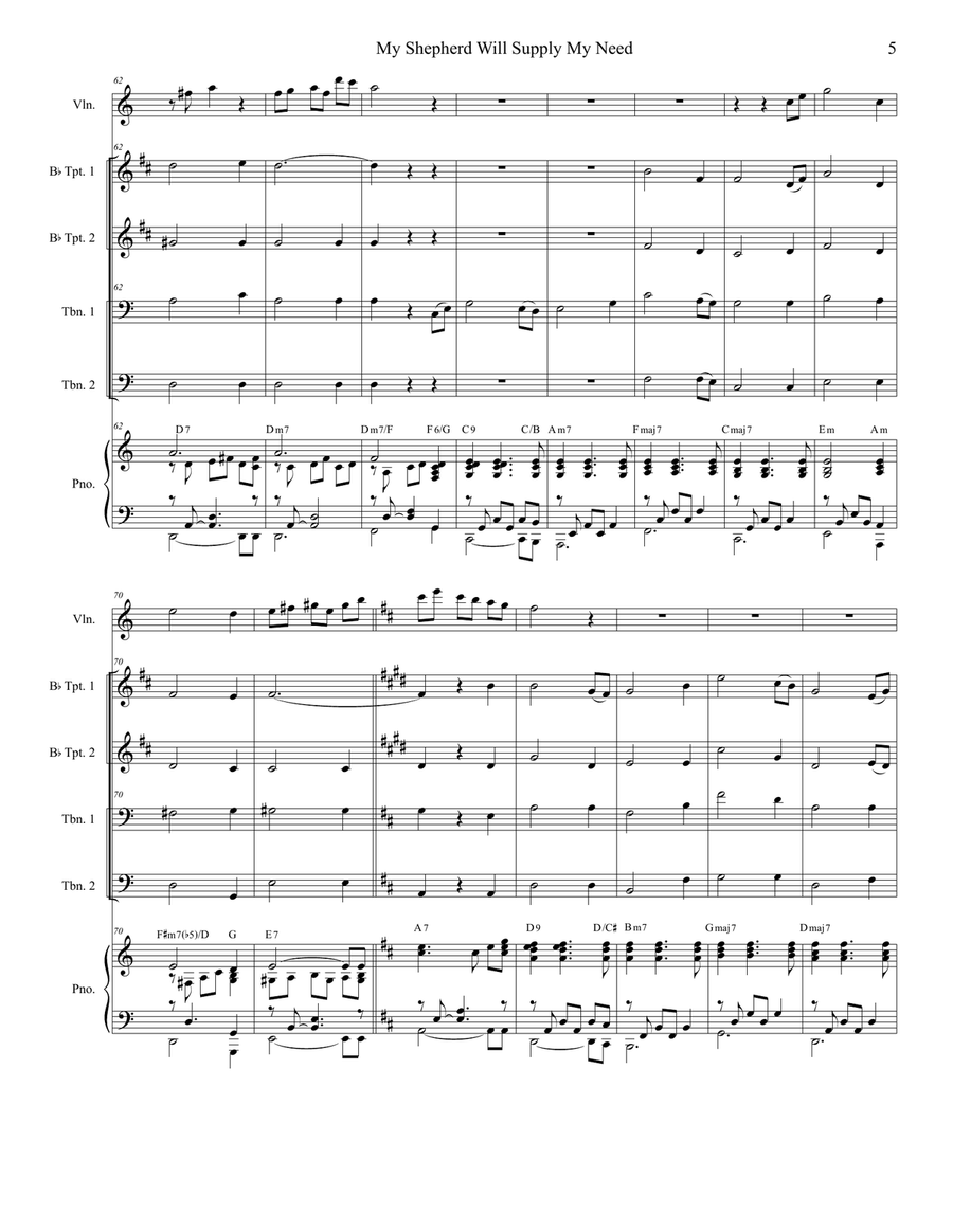 My Shepherd Will Supply My Need (for Brass Quartet and Piano - Alternate Version) Brass Quartet scores gallery preview page 6