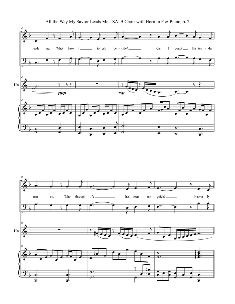 ALL THE WAY MY SAVIOR LEADS ME (SATB Choir with Horn in F & Piano - Octavo plus Horn & Choir Part in 4-Part scores gallery preview page 3